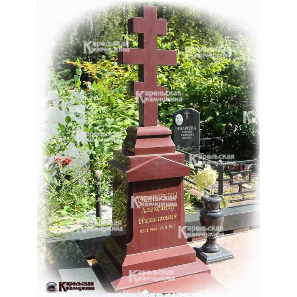 Памятник Крест Малиновый кварцит (Шокша) 